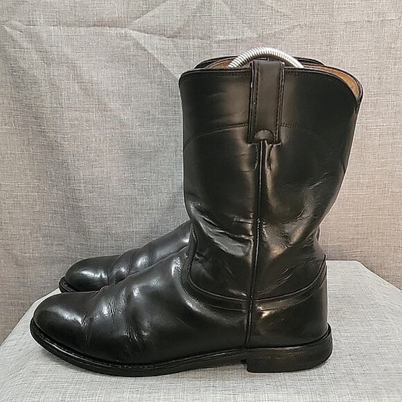 Justin Jackson Black Leather Cowboy Boots round to 3133 Men's sz 9.5EE WIDE - Picture 9 of 11